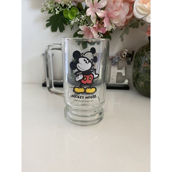Vintage‎ Disney World Mickey Mouse Beer Glass Mug Stein Footed Clear 16oz 1970s - Picture 3 of 16